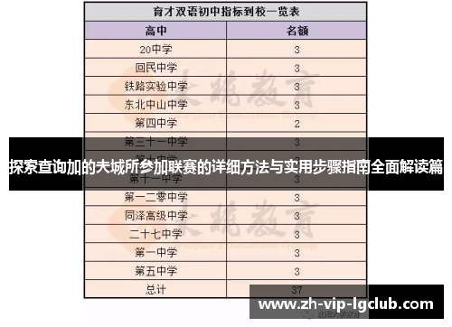 探索查询加的夫城所参加联赛的详细方法与实用步骤指南全面解读篇