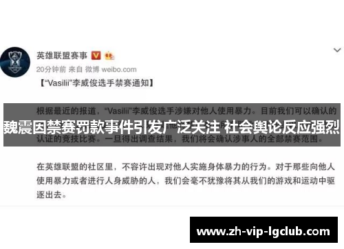 魏震因禁赛罚款事件引发广泛关注 社会舆论反应强烈